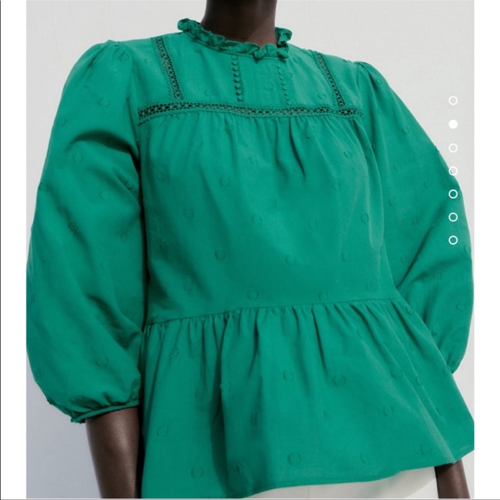 ZARA Ruffled lace insert peplum 3/4 sleeve green too Sz S